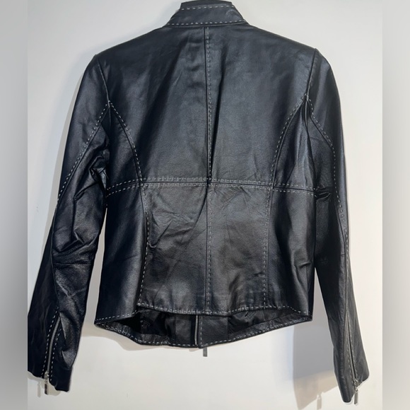 Pamela McCoy Collections Women’s Black Leather Jacket Lined w/ Stitching - Sz M - Picture 2 of 6